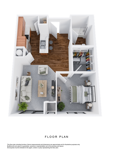 Floor plan for 1 bed, 1 bath, 591 sqft